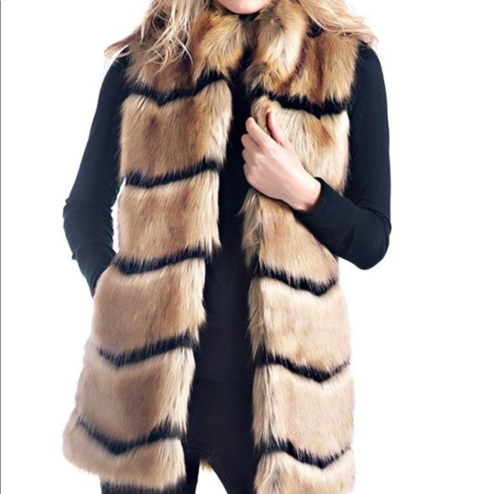 Donna Salyers TAN FOX HORIZONTAL FAUX FUR VEST S